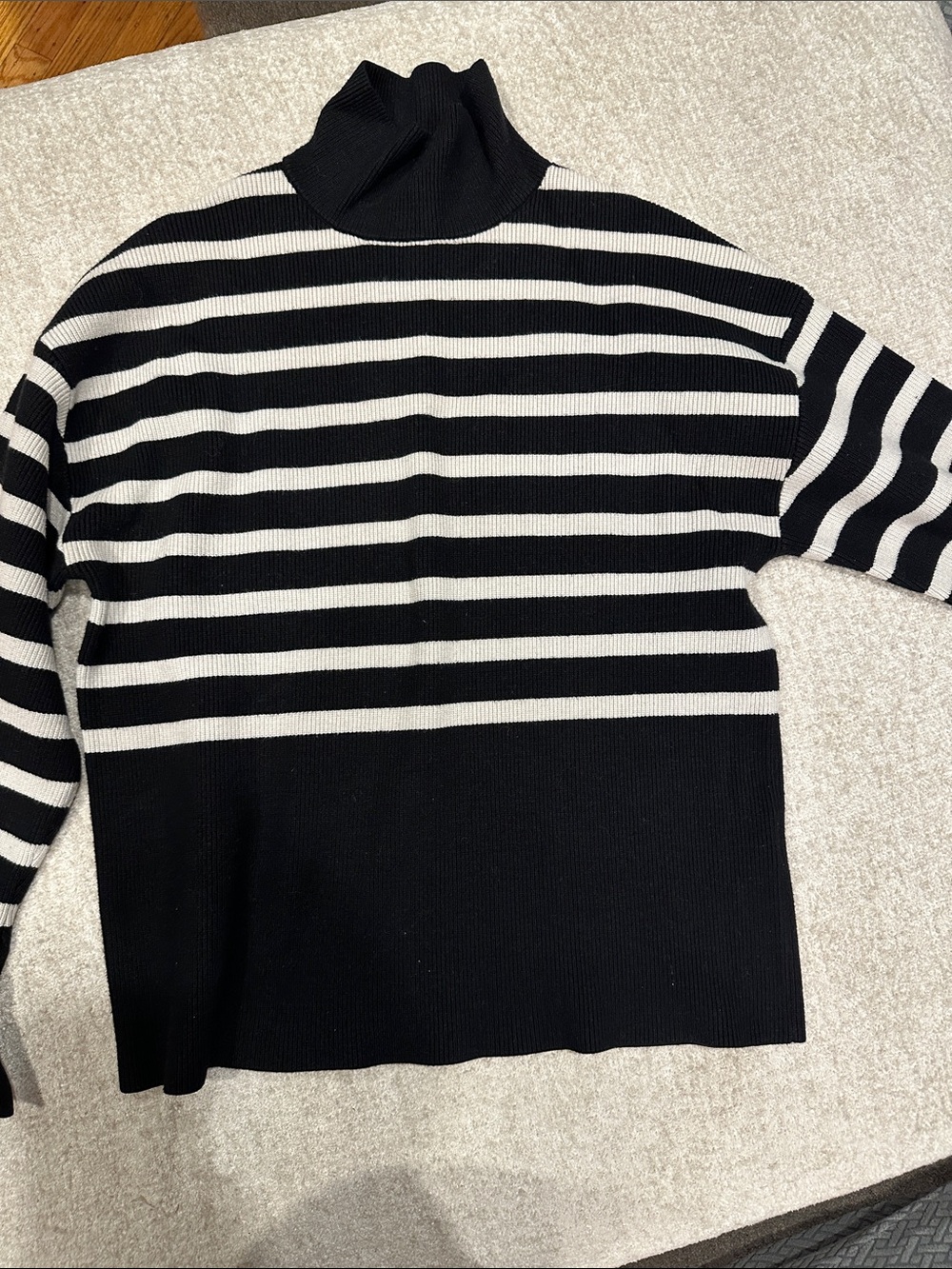 Black & White Striped Turtleneck Sweater